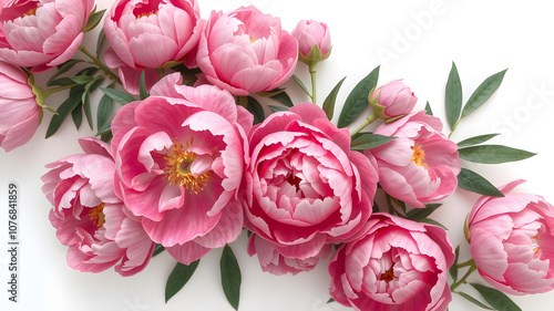 Pink peony flowers isolated on white background