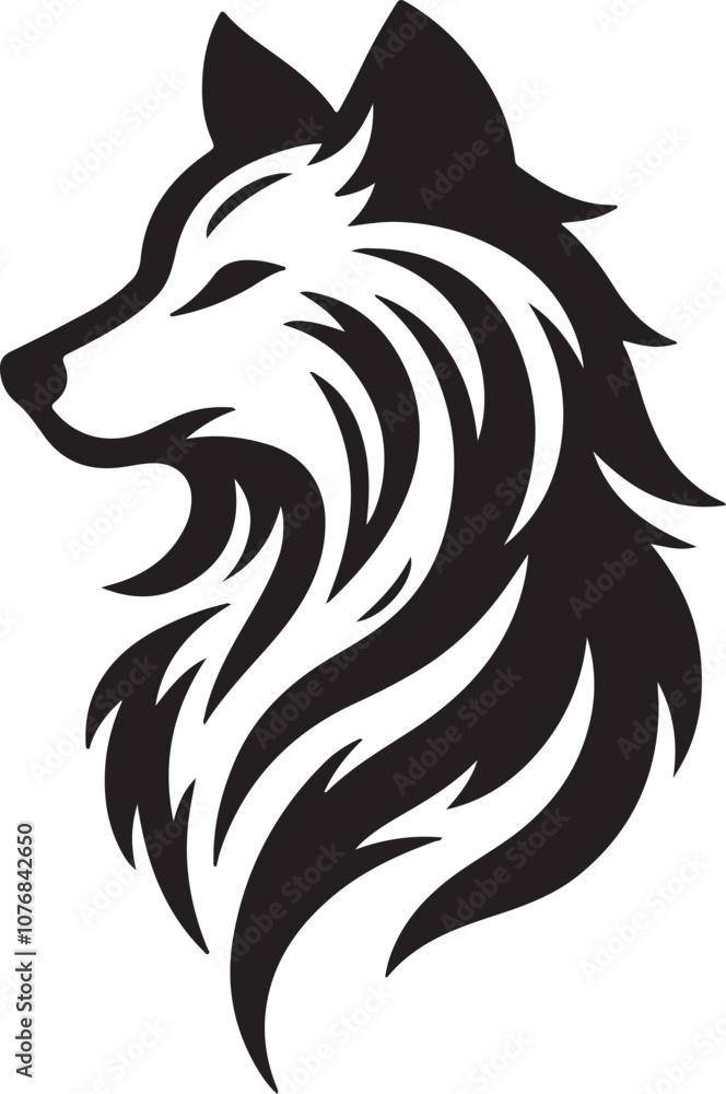 Obraz premium Wolf Silhouette Vector Art on White Background - Majestic Wild Animal Icon Design