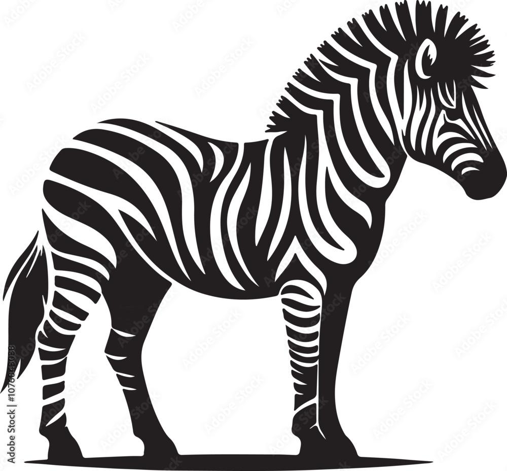 Obraz premium Zebra Silhouette Vector Art on White Background - Striped Wildlife Animal Icon Design