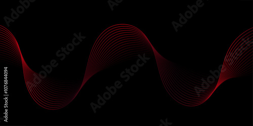 Abstract background with lines and waves. Medium banner size. Element for design. Vector background for brochure, booklet, flyer, poster. Red and black gradient. Black Friday banner