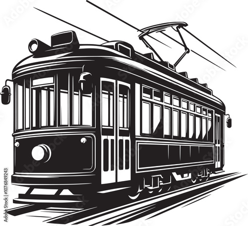 Tram city vehicle silhouette vector illustration isolated on a white background