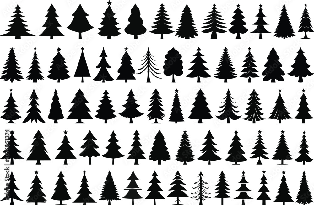 Obraz premium Christmas tree silhouettes set vector illustrations