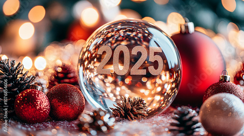 Happy New Year and Christmas. The Christmas ball says 2025