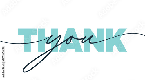 Thank you text lettering card on white background with Thank You handwritten inscription vector, business presentation slide template, hand drawn lettering, poster, banner, tags