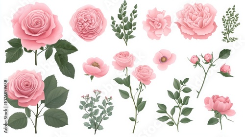 Wallpaper Mural Vector of pink rose, peony, and greenery for spring floral design Torontodigital.ca