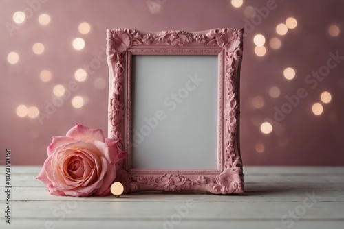 Empty frame mockup decorated in valentine style pink tone