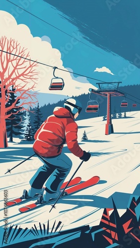 Vintage Skiing Adventure in the Mountains