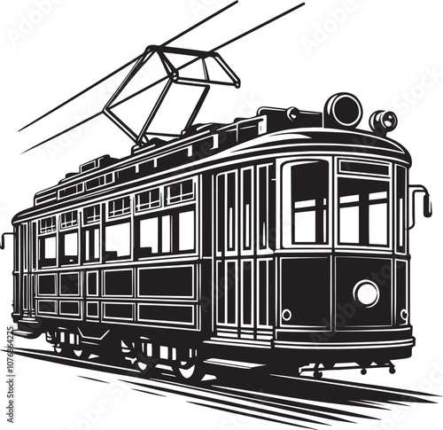 Tram city vehicle silhouette vector illustration isolated on a white background