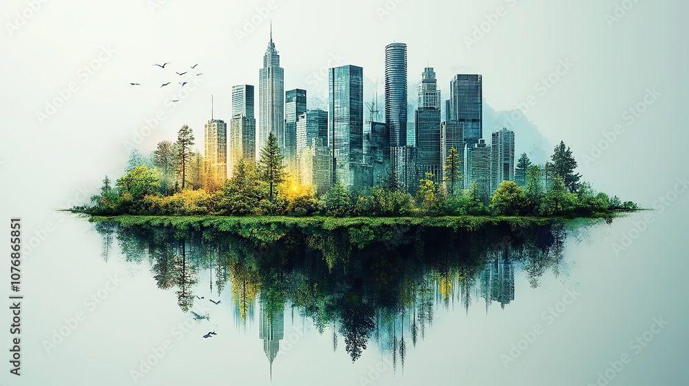 Obraz premium A creative concept illustrating renewable energy and sustainable development through the lens of an eco-friendly city