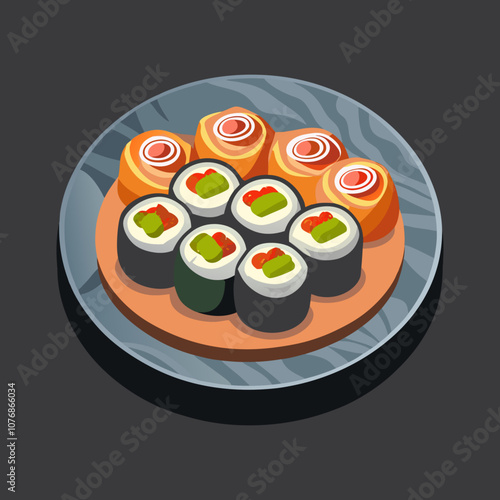 A Plate of Assorted Sushi Rolls