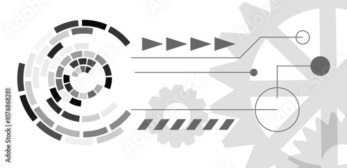 Hi Tech Circular Sphere and Gear Mechanism Modern Monochrome Background. Technology and modern computing UI system vector art