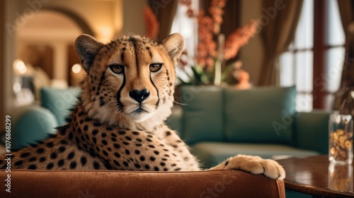 Cheetah in the hall of a luxury hotel. photo