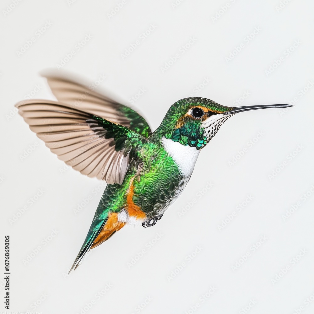 Fototapeta premium A vibrant hummingbird in mid-flight.