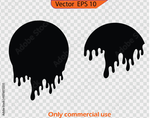 Black dripping ink painted oil drips liquid drops art messy paint splatter melt fluid spots. Dripping paint swashes just a collection of various size paint drips.