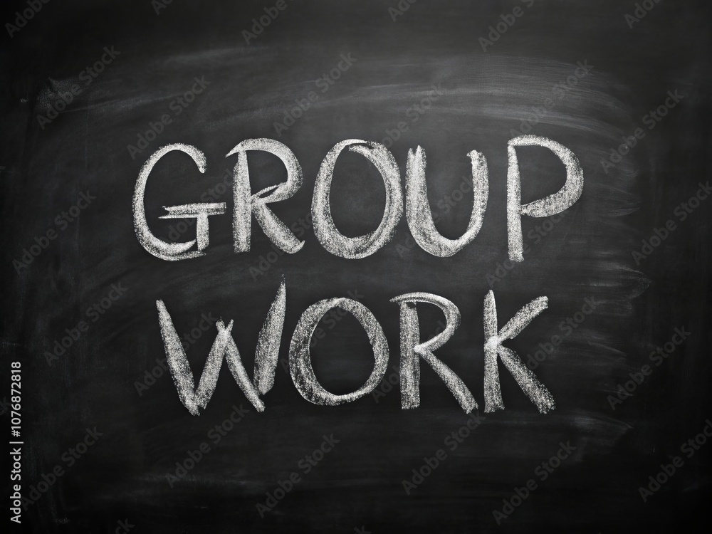 Obraz premium White Stop-Motion Animation of Group Work Lettering on Black Background for Educational Purposes in School Learning Process with Copy Space for Text and Ideas