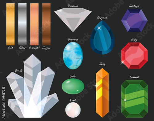 Gems And Metals Vector Art Set