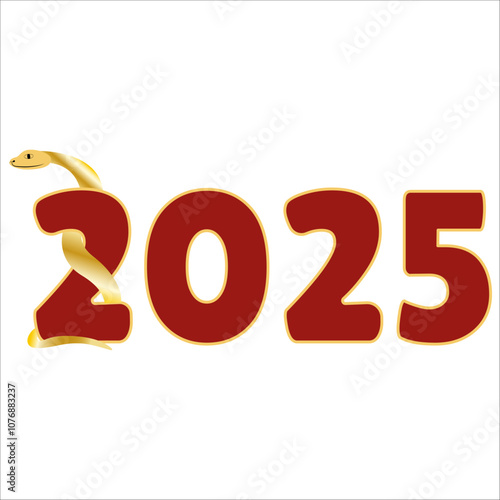 Chinese 2025 New Year Numeric. Zodiac Asia Silhouette Snake