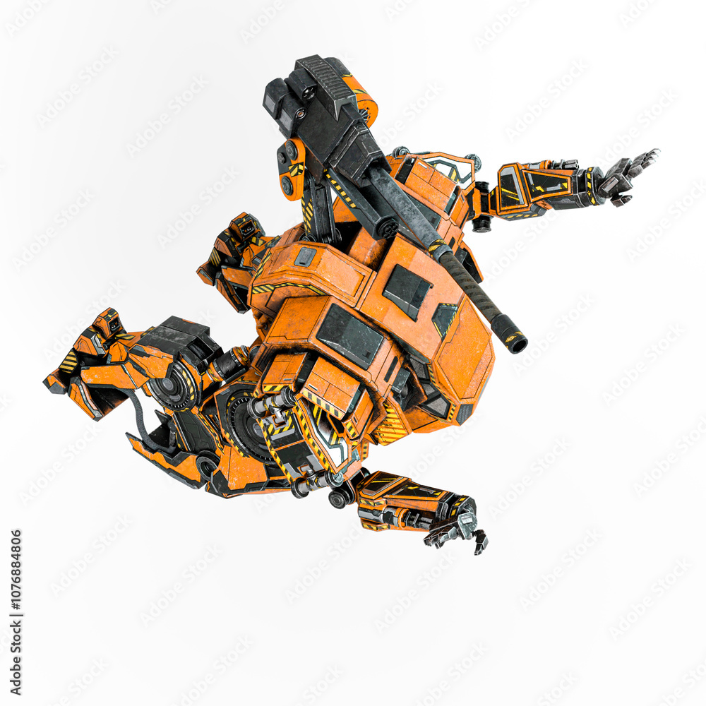 Naklejka premium the war machine is floating on white background in top view