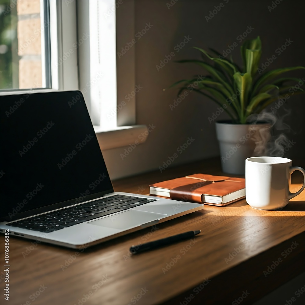 Fototapeta premium laptop and coffee cup