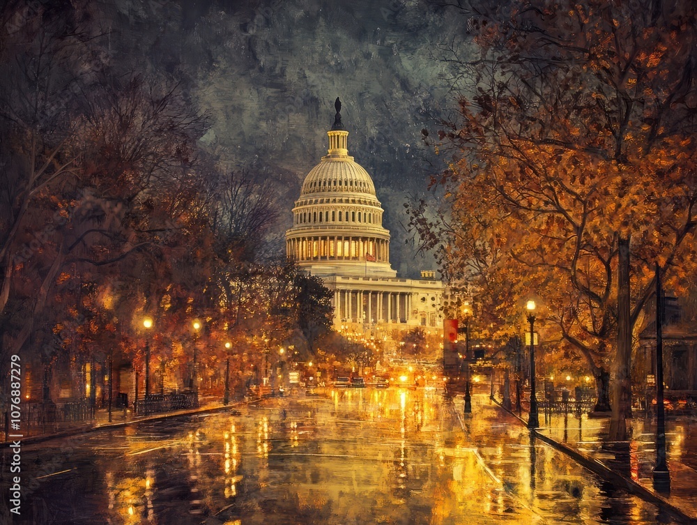 Fototapeta premium capitol building at night capitol hill washington dc