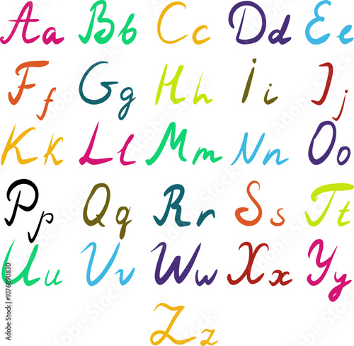 Vector clipart with colorful English alphabet in white background