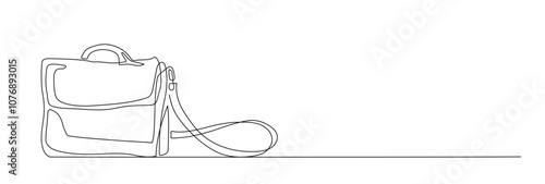 Briefcase as one line continuous outline vector illustration. Line art business briefcase isolated on white background in minimal style, Briefcase Continuous Line Illustration, Single continuous line