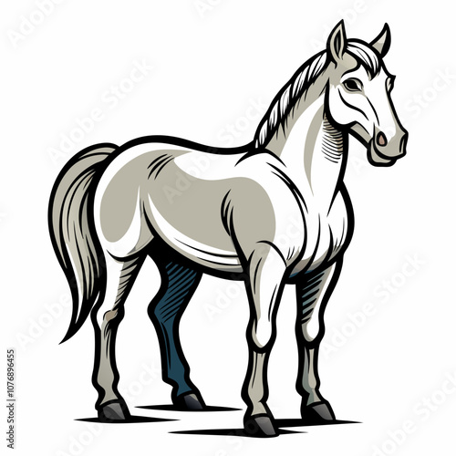 White Horse Illustration - Equestrian Vector Graphic.