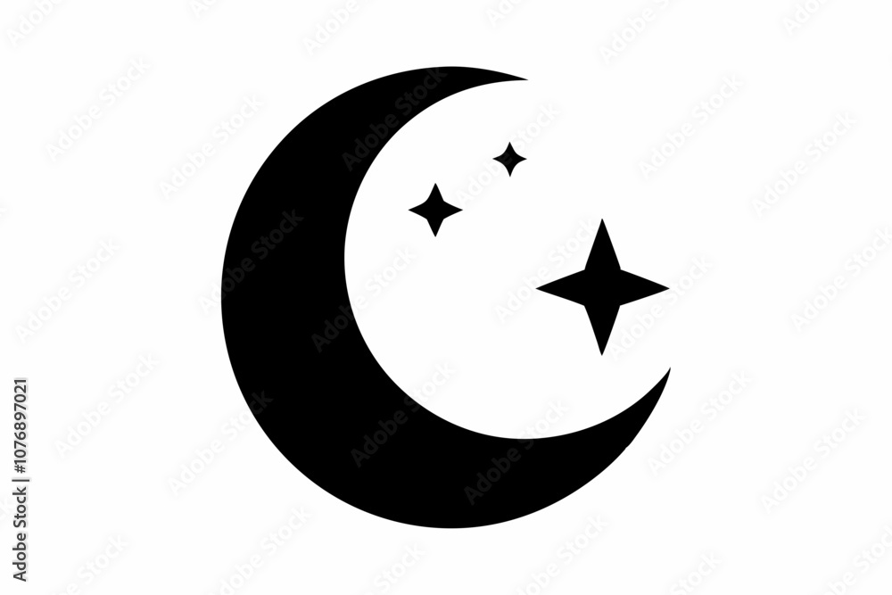 Crescent moon with stars vector icon, silhouette of moon with sparkle vector illustration
Crescent moon with stars vector icon, silhouette of moon with sparkle vector illustration
