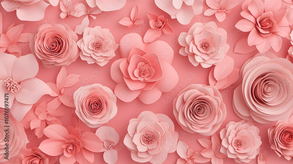 Delicate Pink Floral Seamless Pattern in 3D Delicate Pink Floral Seamless Pattern in 3D
