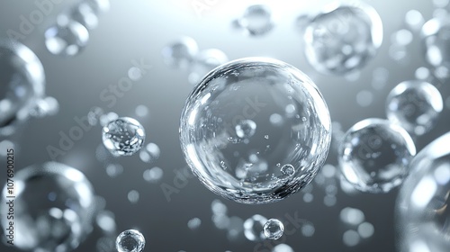 Abstract background of transparent water bubbles floating in the air, creating a sense of lightness and purity.