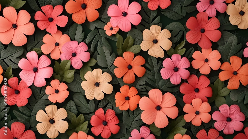 Lush Botanical Garden Flowers Seamless 3D Illustrated Pattern Lush Botanical Garden Flowers Seamless 3D Illustrated Pattern