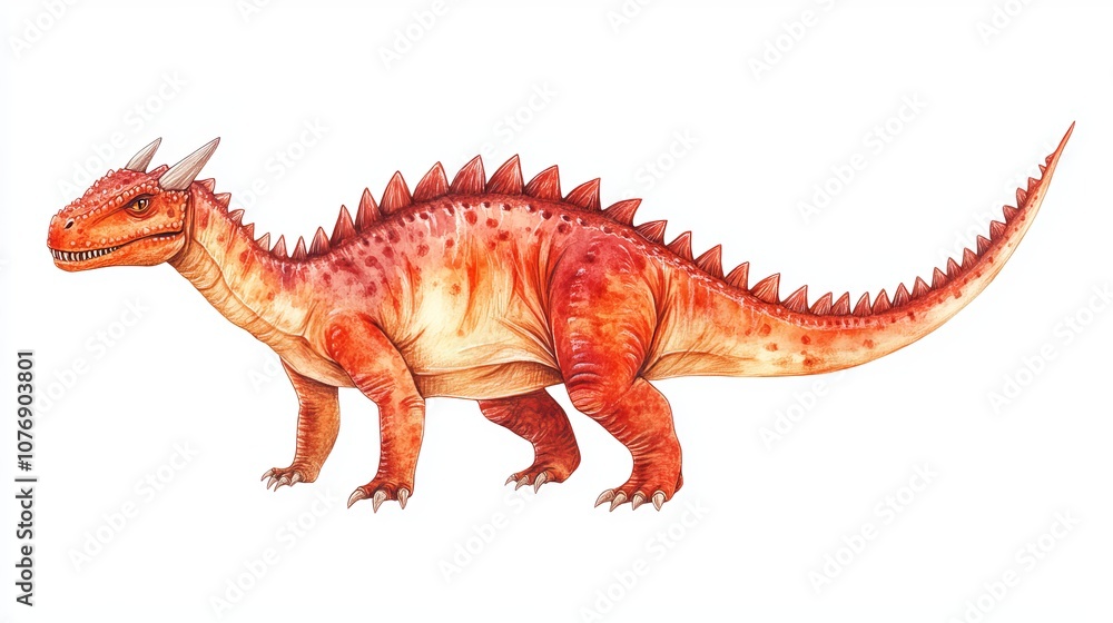 Obraz premium Cute Red Dragon with Spiky Back - Children's Pencil Drawing Style, Vector Illustration