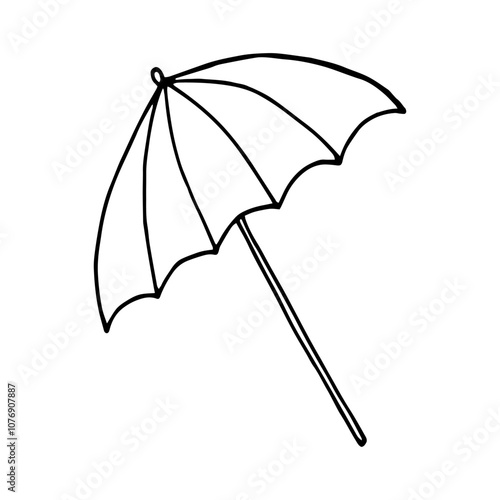 Isolated vector illustration of accessory for men and women. Hand drawn black and white doodle illustration of beach umbrella.