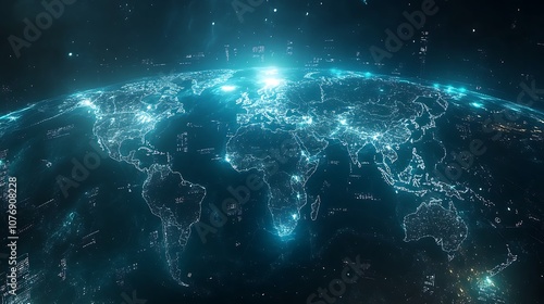 World map with glowing connections, World map technology network connection