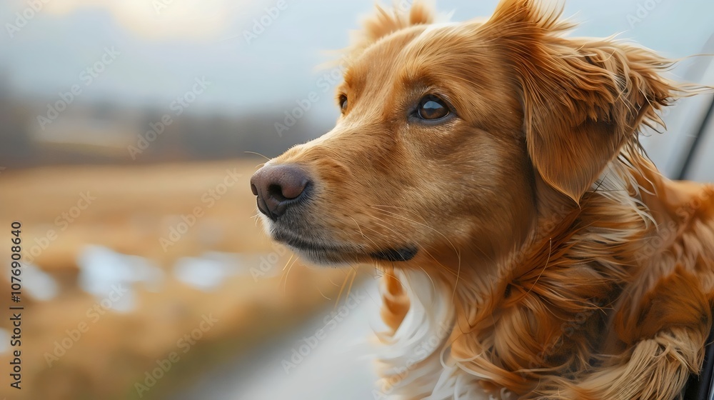 Obraz premium A dog with a brown face and brown fur is looking out the window of a car