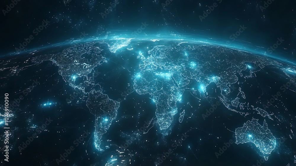 Obraz premium World map with glowing connections, World map technology network connection