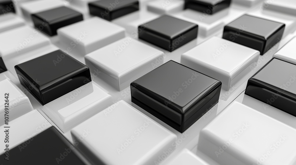 An ultra-modern pearl white and charcoal black 3D geometric design with raised black squares against a smooth white background, creating an elegant contrast of textures. An ultra-modern pearl white and charcoal black 3D geometric design with raised black squares against a smooth white background, creating an elegant contrast of textures.