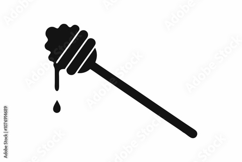 Honey dipper stick with dripping honey vector, Honey stick silhouette, vector illustration