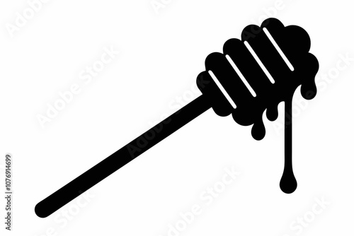 Honey dipper stick with dripping honey vector, Honey stick silhouette, vector illustration