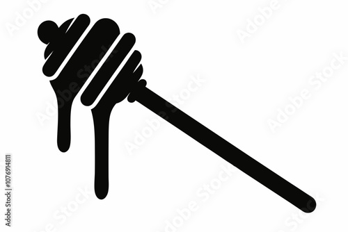 Honey dipper stick with dripping honey vector, Honey stick silhouette, vector illustration