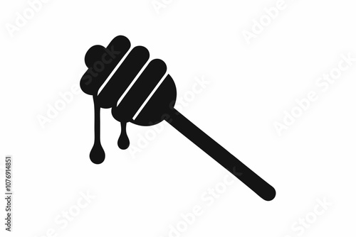 Honey dipper stick with dripping honey vector, Honey stick silhouette, vector illustration