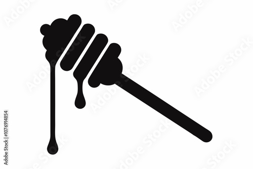 Honey dipper stick with dripping honey vector, Honey stick silhouette, vector illustration