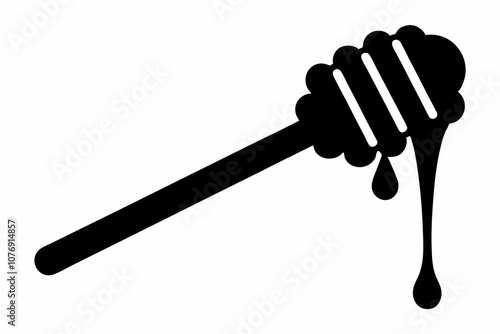 Honey dipper stick with dripping honey vector, Honey stick silhouette, vector illustration
