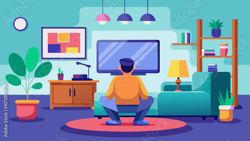 A man is sitting on the floor in front of a television