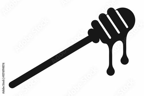 Honey dipper stick with dripping honey vector, Honey stick silhouette, vector illustration