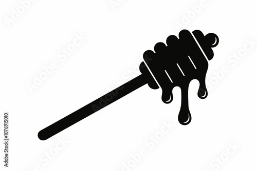 Honey dipper stick with dripping honey vector, Honey stick silhouette, vector illustration
