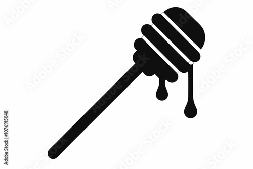 Honey dipper stick with dripping honey vector, Honey stick silhouette, vector illustration