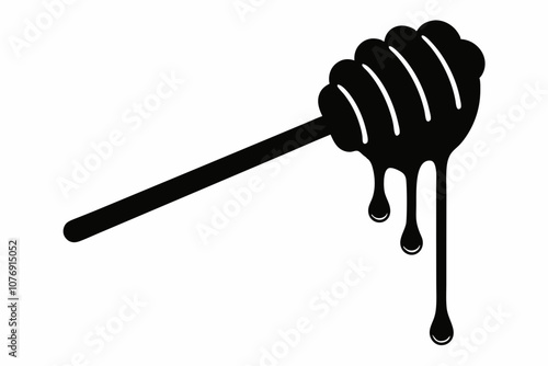 Honey dipper stick with dripping honey vector, Honey stick silhouette, vector illustration