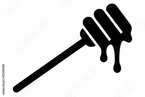 Honey dipper stick with dripping honey vector, Honey stick silhouette, vector illustration