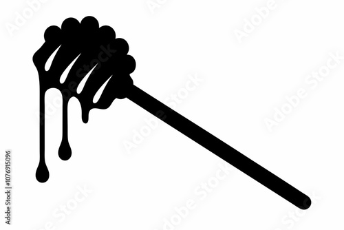 Honey dipper stick with dripping honey vector, Honey stick silhouette, vector illustration